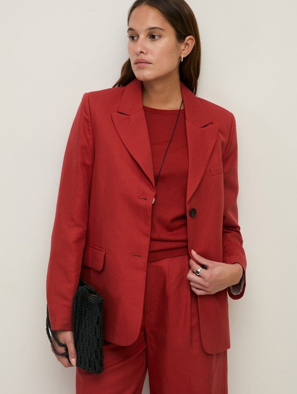 Red Baker Double Breates Long Rust Red Linen Blazer Size 2
